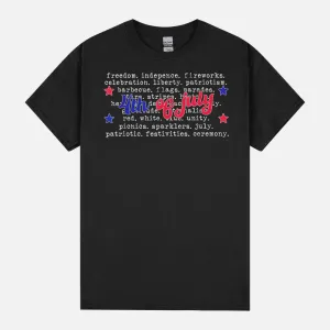 4th Of July Typography Words Freedom Indepence Patriotic USA Unisex T-Shirt