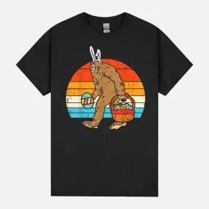 Easter Bigfoot Eggs Basket Retro Sasquatch Men Women Kids Unisex T-Shirt