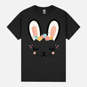 Easter Bunny Face Flowers Rabbit Spring Toddler Girls Kids Unisex T-Shirt
