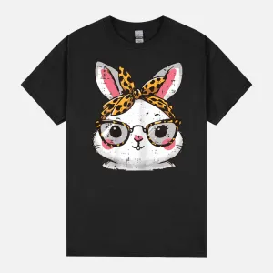 Easter Bunny Face Leopard Glasses Rabbit Women Girls Kids Unisex T-Shirt
