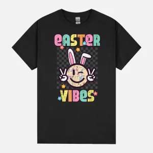 Easter Vibes Smile Bunny Peace Retro Groovy Women Men Kids Unisex T-Shirt
