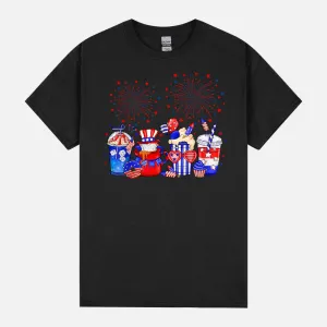 Funny American Flag Coffee Latte Fireworks Happy 4th Of July Unisex T-Shirt