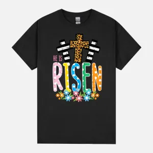 He Is Risen Leopard Cross Easter Jesus Religious Women Unisex T-Shirt