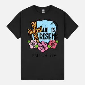 Leopard Cross He Is Risen Easter Jesus Religious Women Unisex T-Shirt