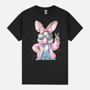 Womens Cute Easter Day Bunny Blowing Bubble Rabbit Women Girls Kids V-Neck Unisex T-Shirt